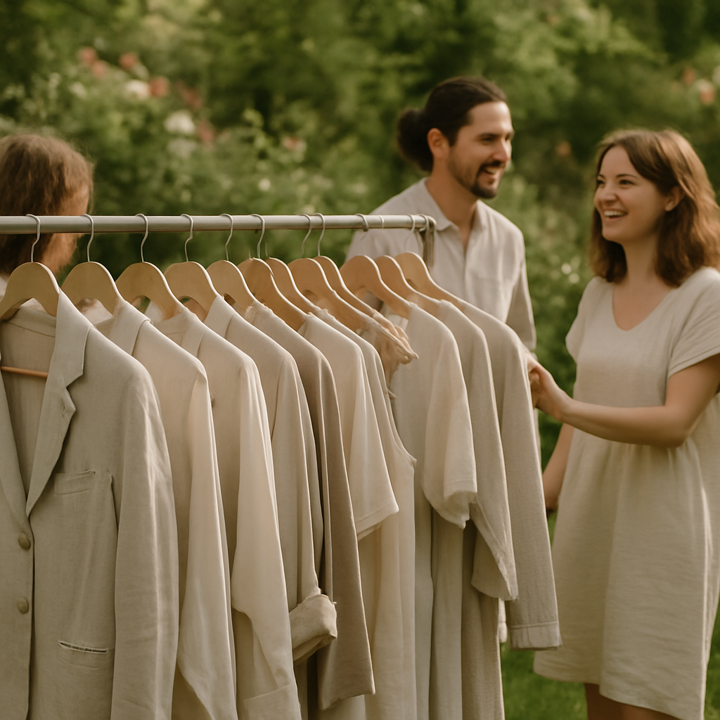 Outdoor clothes rail of eco-friendly garments showcasing sustainable fashion choices