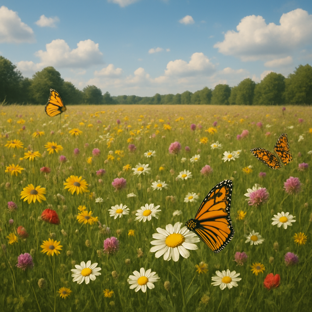 A wildflower meadow bursting with life as part of a rewilding Britain restoration project