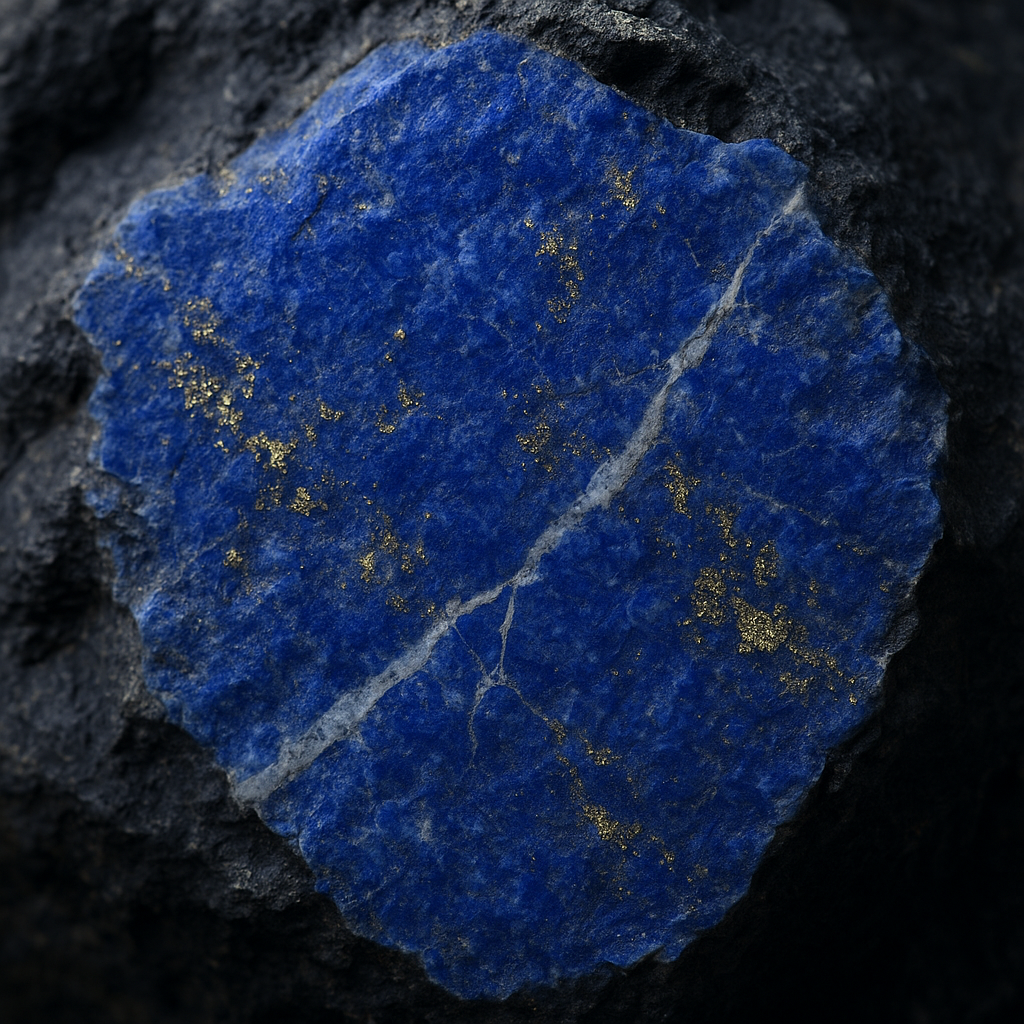 Raw lapis lazuli stone showing the intense blue of natural mineral pigments from Afghanistan's Badakhshan mountains