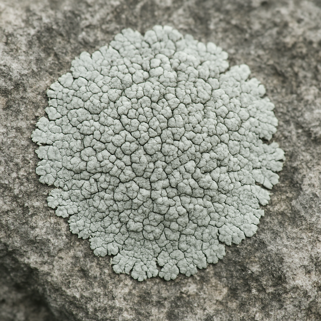 Close-up macro shot of lichen surface coating on limestone rock showing fine texture and detail