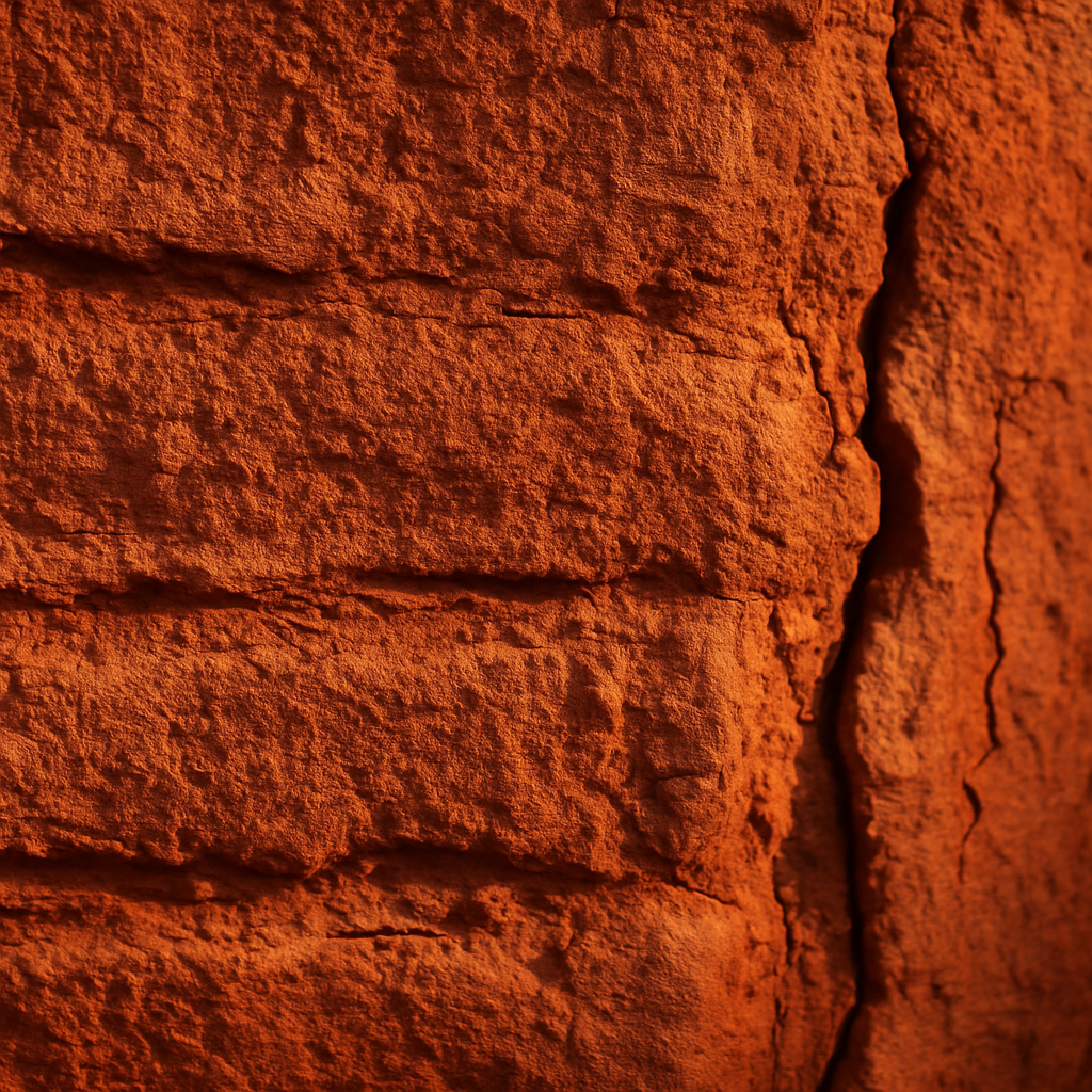 Close-up of West African earthen wall finished with waterproof natural building coatings made from clay and organic materials