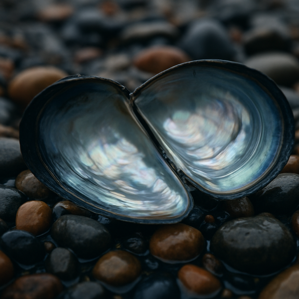 Iridescent nacre inside a mussel shell, a natural model for biomimicry self-healing coatings research