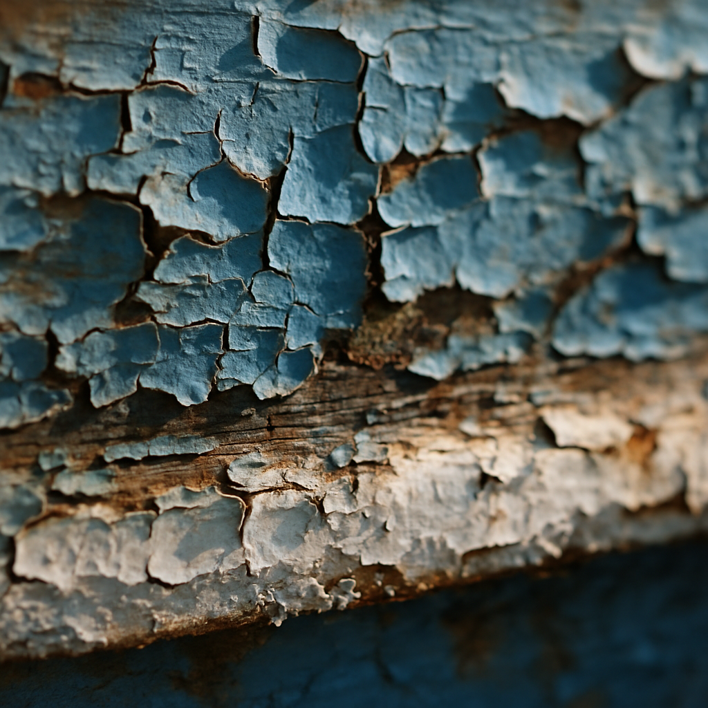 Close-up of Cornwall harbour paint degradation showing blistering and salt damage on a fishing boat hull